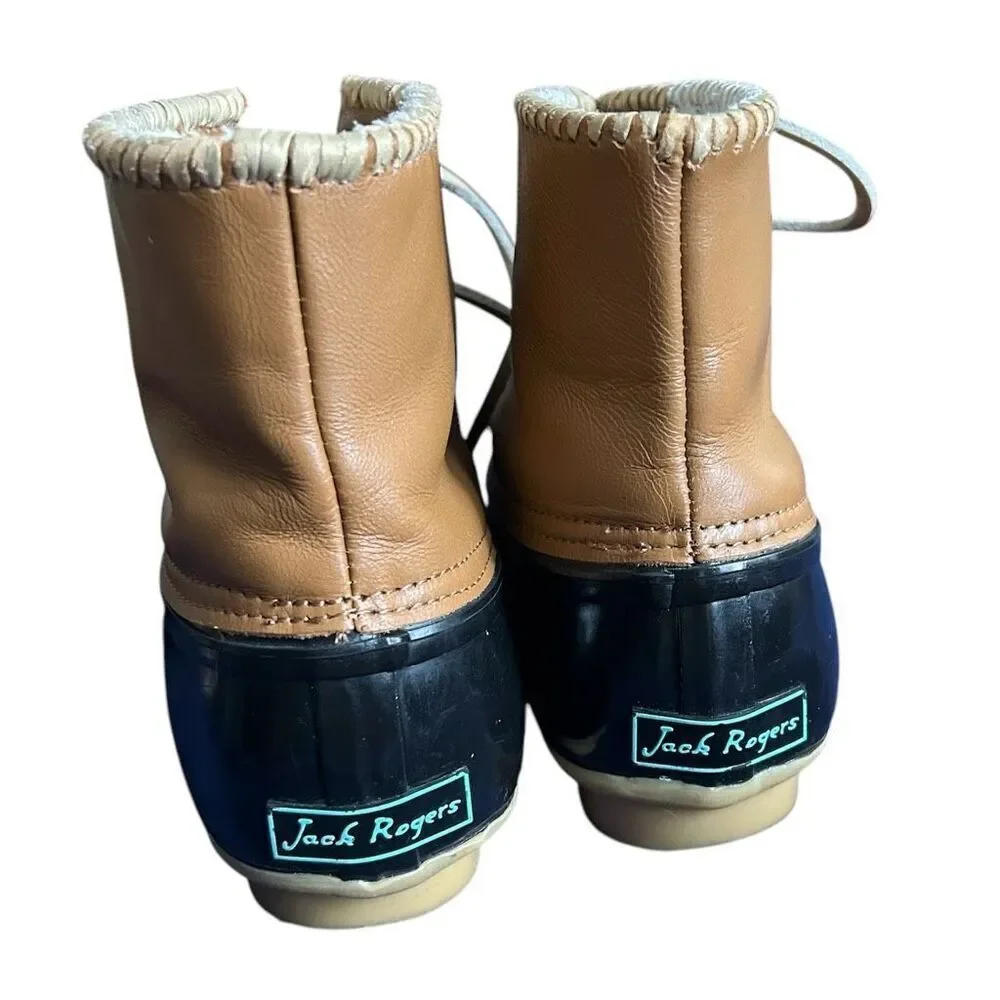 Jack Rogers Chloe Tan Black Leather Rain Duck Boots 9